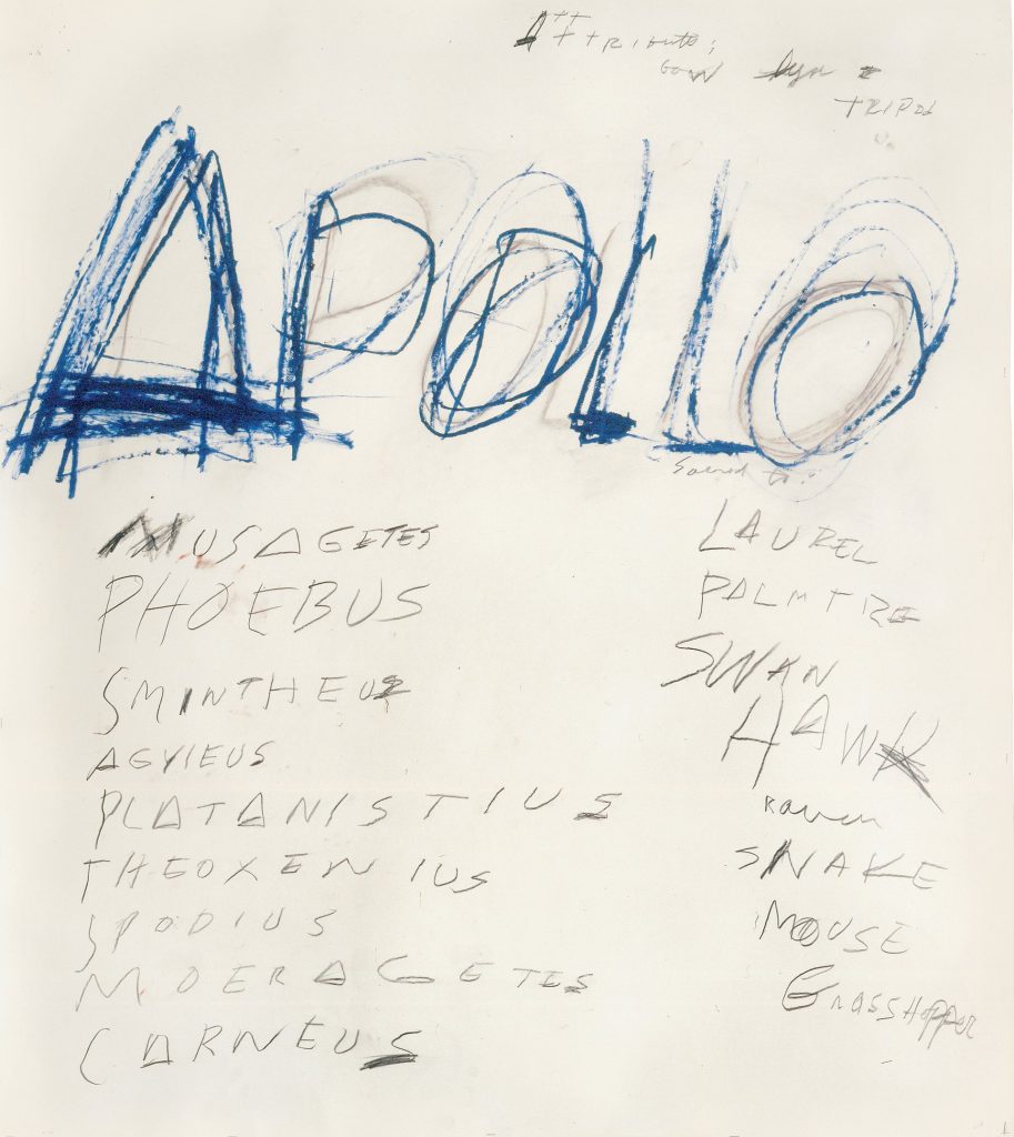 С. Твомбли, "Аполлон" © Archives-Nicola-Del-Roscio-Photo-Mimmo-Capone Apollo 1975 Photograph Cy Twombly Foundation courtesy Archives Nicola Del Roscio Photo Mimmo Capone 913x1024